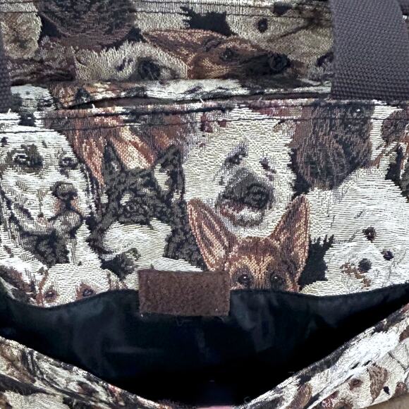 Vintage Puppy Dog Print Tapestry Tote Bag Large Carryall Novelty Y2K - Picture 5 of 10